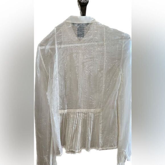 Club monaco festive sheer silk blouse, ruffles, worn 1x to party! - Picture 3 of 7
